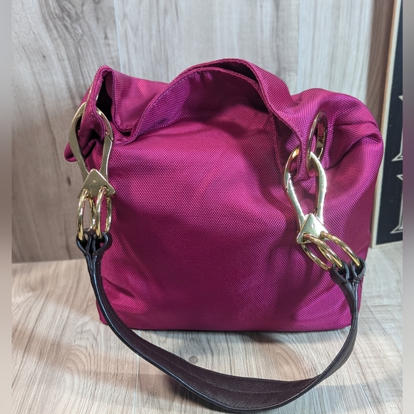 JPK Paris 75 Large Pink Hobo Bucket Shoulder Tote Nylon Bag W/Leather Strap. - Picture 1 of 16